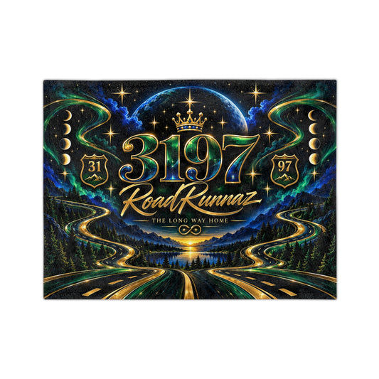 RoadRunnaz 3197 Velveteen Microfiber Blanket — Scenic Night Highway Throw with Gold Accents