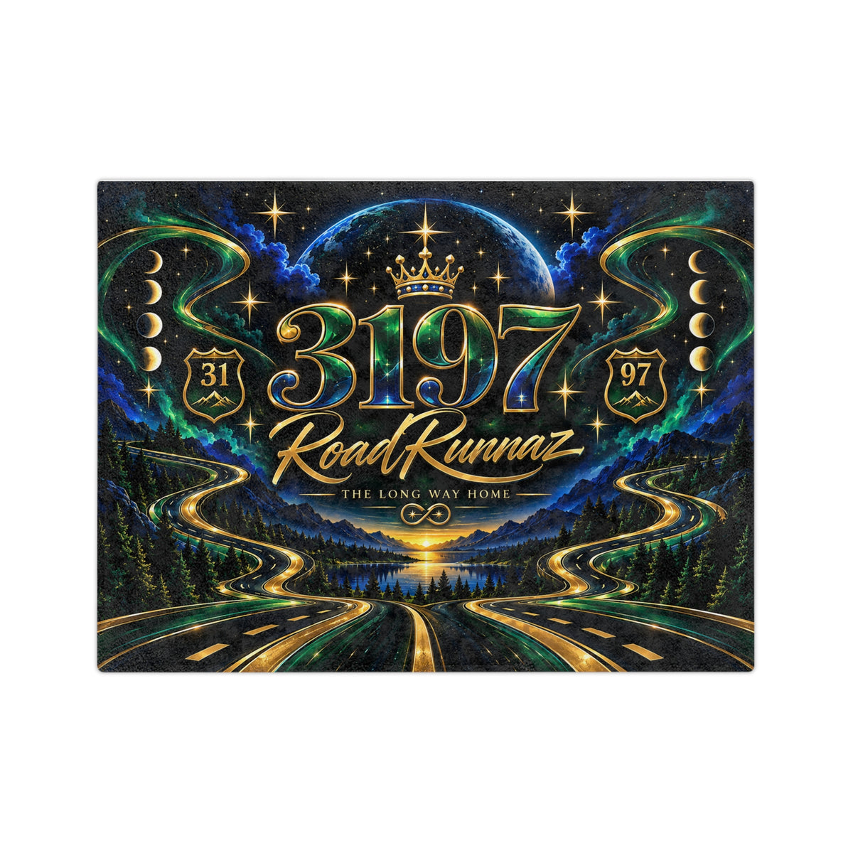 RoadRunnaz 3197 Velveteen Microfiber Blanket — Scenic Night Highway Throw with Gold Accents